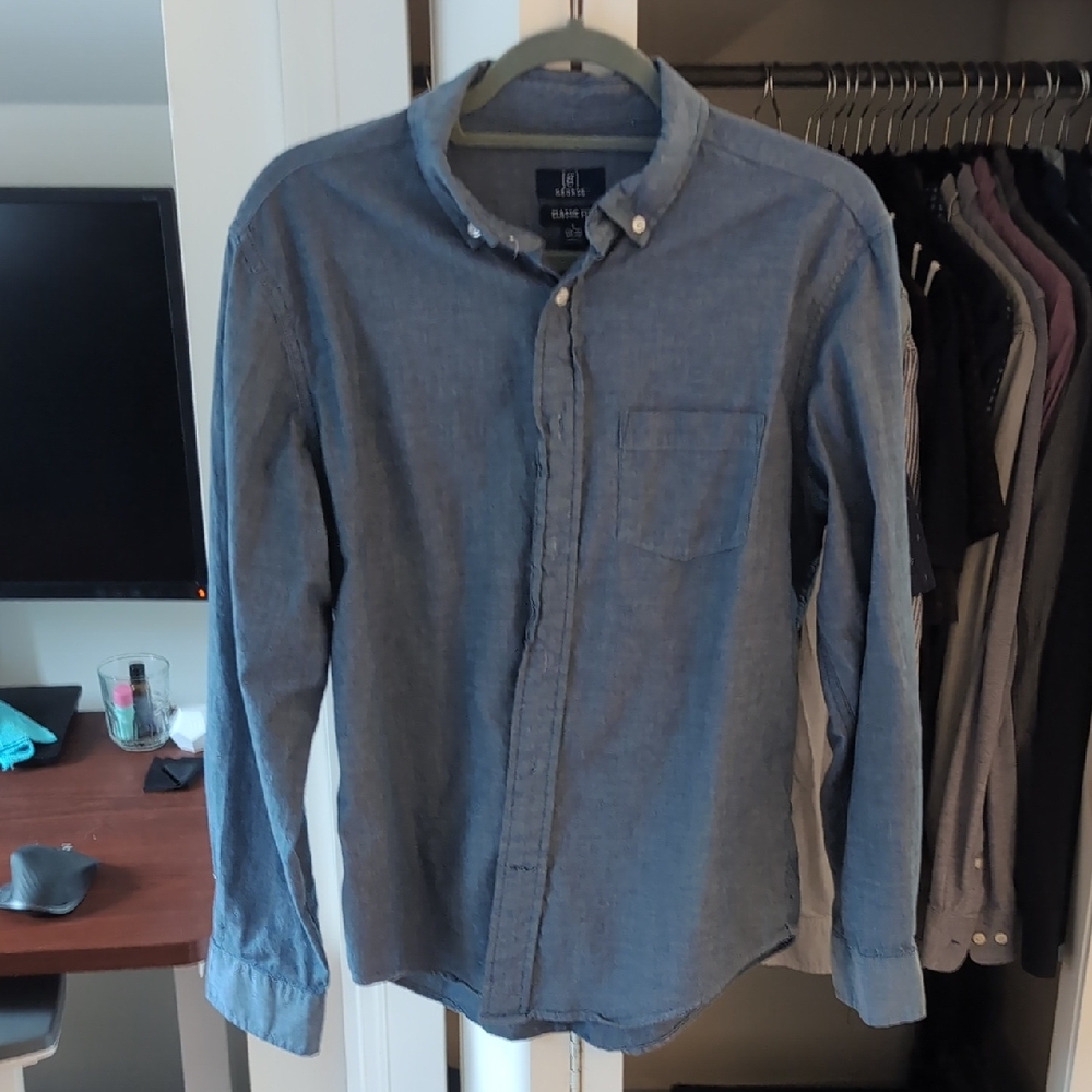 George Men's Denim Blue Button Down Shirt